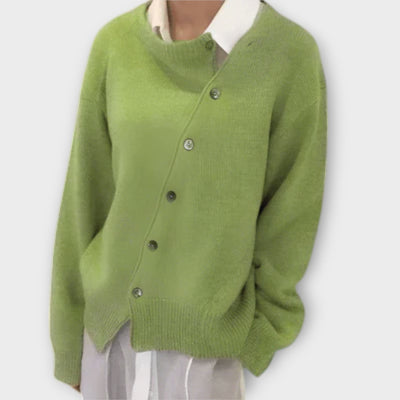 Asymmetrisk Knap-Cardigan – Uanstrengt Raffinering med Modern Twist