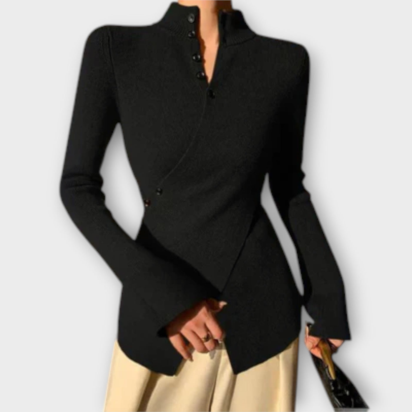 Asymmetrisk knaplangærmet top – Modern elegance omdefineret