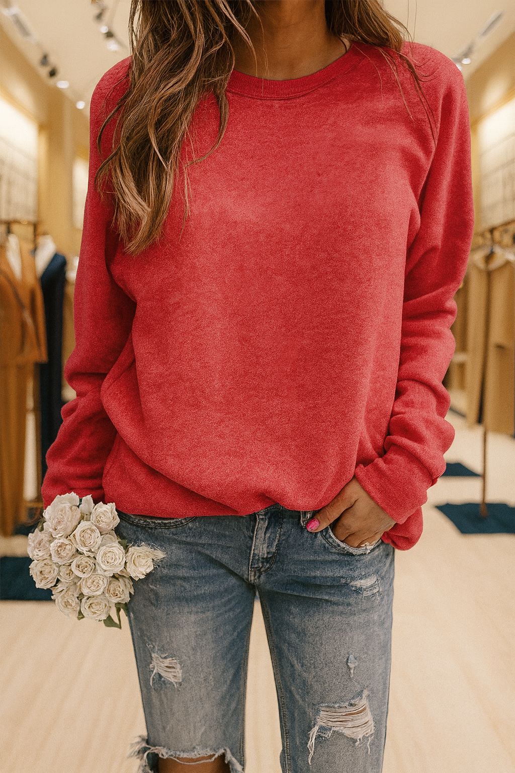 Afslappet sweatshirt med rund halsudskæring – Let stil med hverdagskomfort
