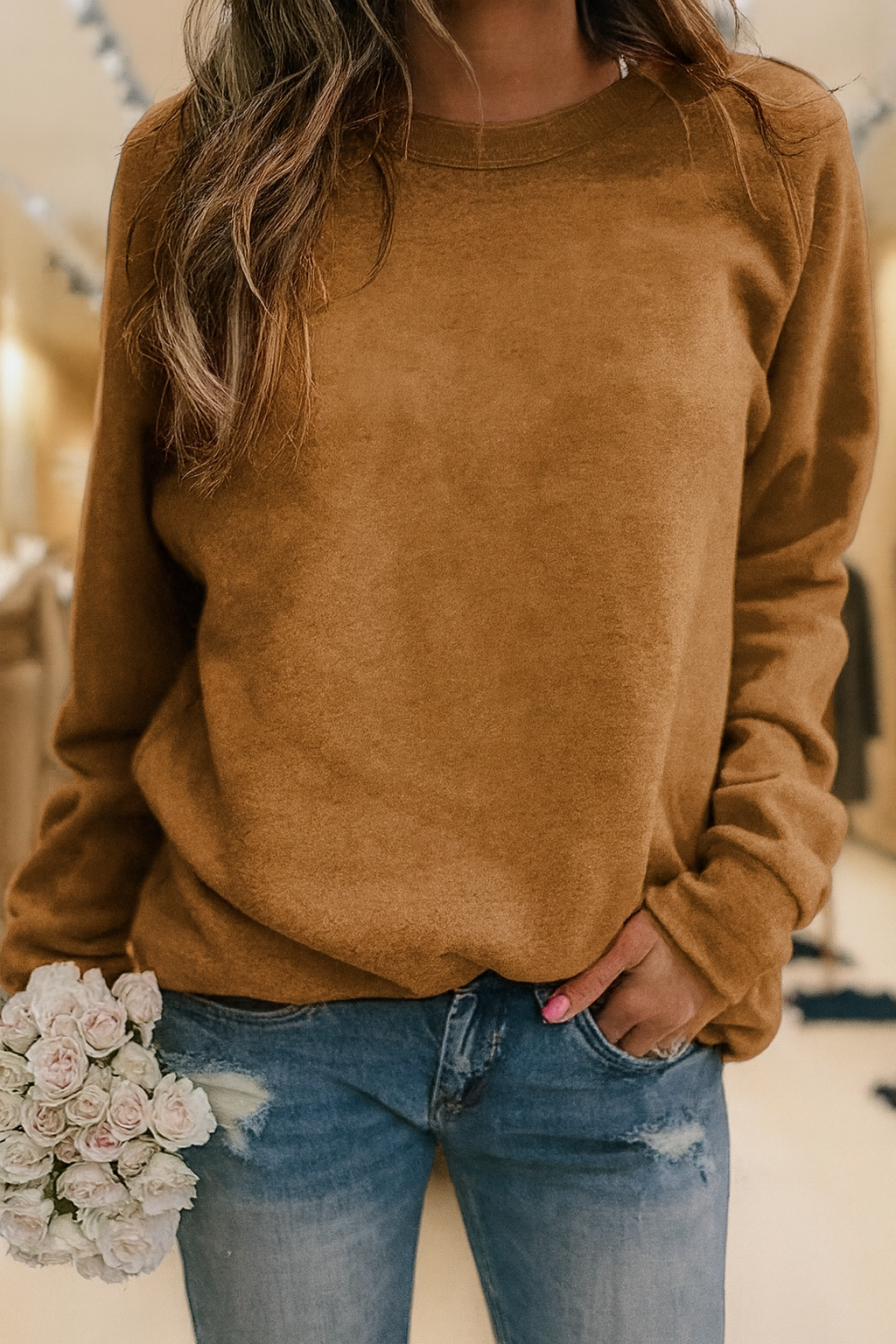 Afslappet sweatshirt med rund halsudskæring – Let stil med hverdagskomfort