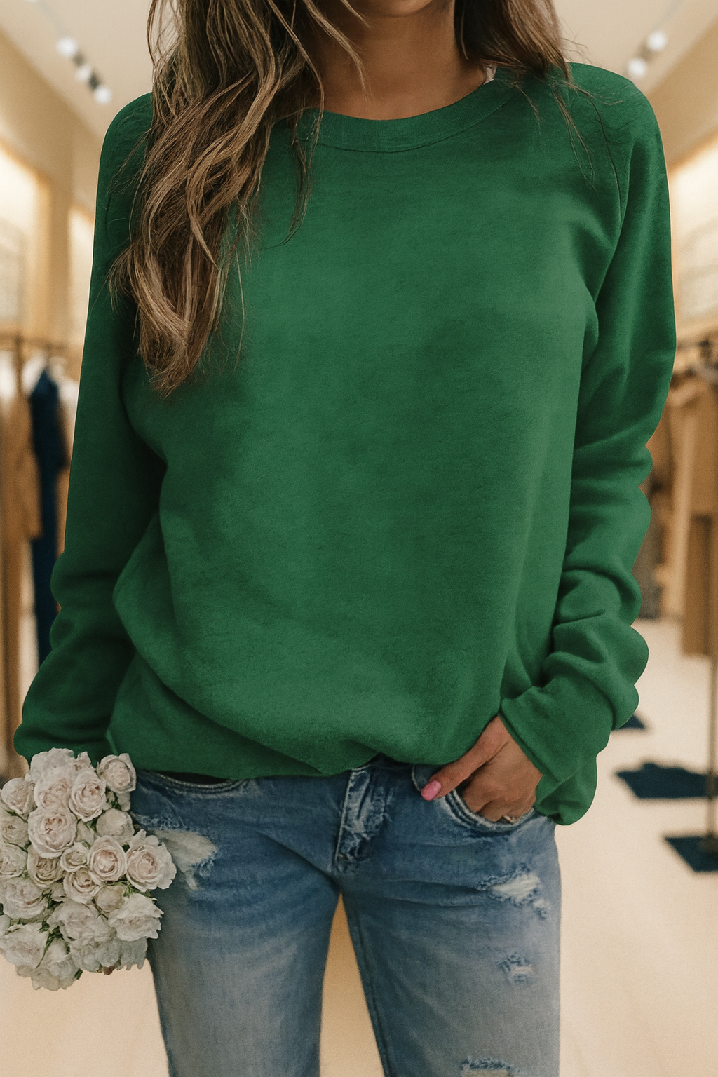 Afslappet sweatshirt med rund halsudskæring – Let stil med hverdagskomfort