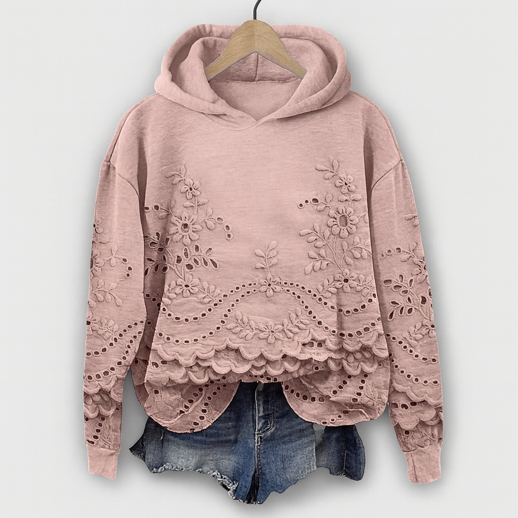 Hoodie med spidsdetaljer – Komfort møder feminint charme