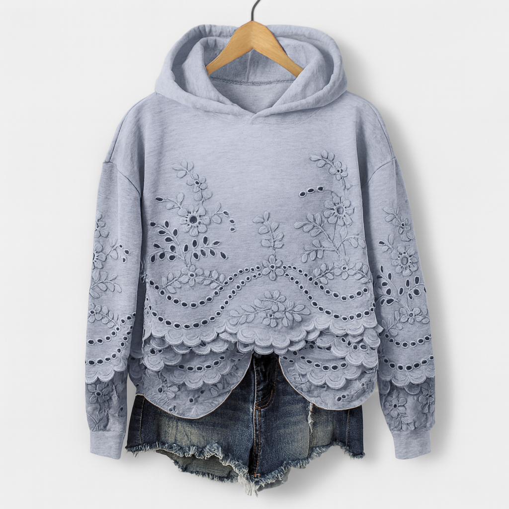 Hoodie med spidsdetaljer – Komfort møder feminint charme