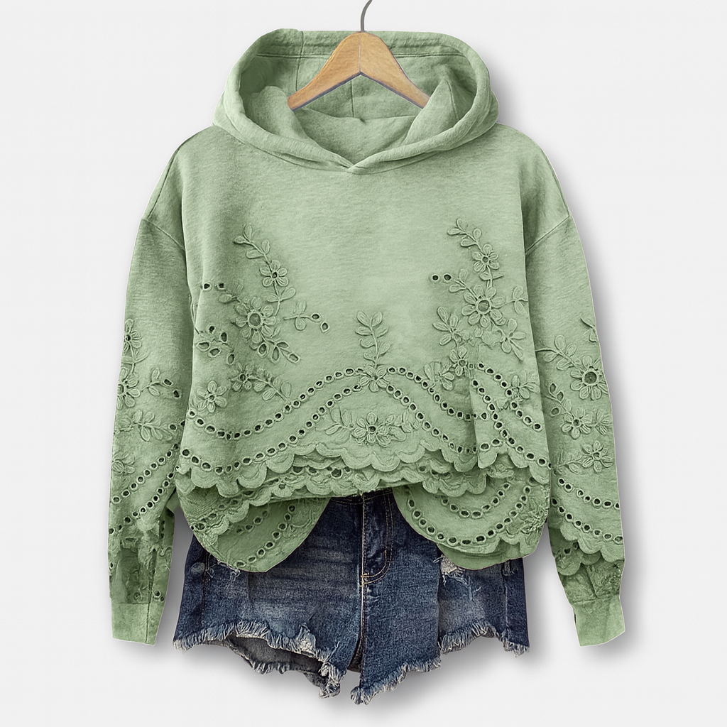 Hoodie med spidsdetaljer – Komfort møder feminint charme
