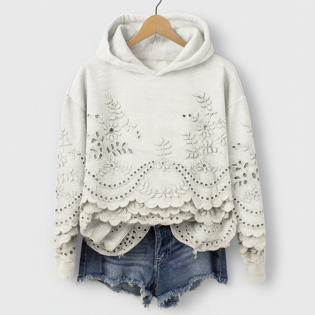 Hoodie med spidsdetaljer – Komfort møder feminint charme
