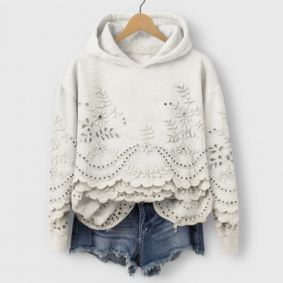 Hoodie med spidsdetaljer – Komfort møder feminint charme